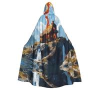 HLBSDM Dragon Flame adult Hooded Cloak For Halloween Long Witch Vampire Cape Costume Medieval Renaissance Fair Cloak For Cosplay Masquerade Ball & Themed Parties