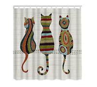 HLBSDM Embroidery Cats Shower Curtain Tradition Folk Zentangle Decoration Bathroom Curtains, Machine Washable, Water-Repellent, 72 by 72 Inches Colorful