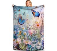 HLBSDM Enchanted Garden Butterflies Throw Blanket Soft Cozy Lightweight Flannel Warm Plush Fuzzy Decor for Couch Office Travel Vibrant Flower and Butterfly 60×80 Inch