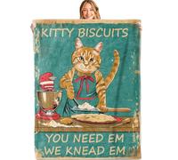 HLBSDM Funny Biscuits Cat Throw Blanket 50x60in Soft Lightweight Flannel Retro Baking Theme Orange Tabby Kitten Blankets Gifts for Women for Home Living Room Decor