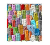 HLBSDM Funny Cats Family Shower Curtain Cute Animal Crowd Fun Grace Joy Lazy Love Bathroom Curtains, Machine Washable, Water-Repellent, 72 by 72 Inches