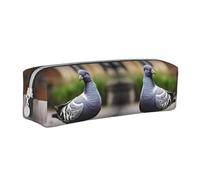 HLBSDM Grey Pigeon Leather Zippered Pencil Case,Three-Dimensional Pen Bag with Large Capacity,Durable Convenient Portable