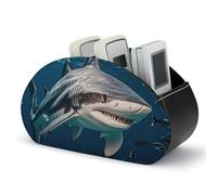 HLBSDM Hammerhead Shark Scans The Ocean Remote Control Holder, TV Remote Caddy Storage Box, Leather Desktop Organizer, PU Pencil Holder, Stationary Organizer for Living Room Office (5 Compartments)
