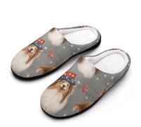 HLBSDM Happy Australian Shepherd & Star Christmas Gingerbread Man Tree Sock Gloves Women's Winter Warm Non-Slip House Slippers Indoor Outdoor Rubber Sole