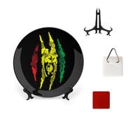 HLBSDM Jamaica Flag Lion Roaring Bone China Decorative Plate Ceramic Decorative Plate for Home Office Wall Decor, with Vertical Stand Decorative Plates for Home Club