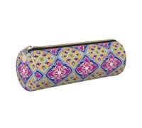 HLBSDM Leather Pencil Case Round Pencil Bag Moroccan Geometric Pattern Pen Organizer Holder Portable Zipper Pouch Cute School Supplies for Girls Boys Study Office