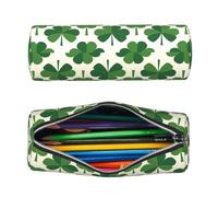 HLBSDM Leather Pencil Case Round Pencil Bag Shamrock Clovers Cute Pen Organizer Holder Portable Zipper Pouch Cute School Supplies for Girls Boys Study Office