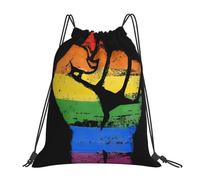 HLBSDM LGBT Rainbow Gay Pride Flag Make a fist and raise your hand Bags Backpack Drawstring Bag Gym Bag Travel Hiking Beach 16X14 In