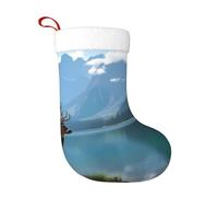 HLBSDM Majestic Deer Mountain Lake Print Christmas Stocking For Family Holiday Party 17.7in Fireplace Mantel Hanging Stocking With Hanging Loop Holiday Decor