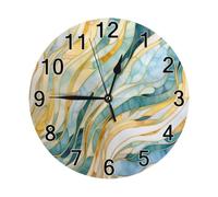 HLBSDM Marble Teal Golden Print Wall Clock Battery Operated Silent Round Clock Non Ticking Clock for Office Bedroom Living Room Decor