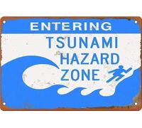 HLBSDM Metal Tin Signs Vintage Enter The Tsunami Danger Zone Funny Novelty Metal Sign Plaqu Poster Wall Art Pub Bar Kitchen Garden Bathroom Home Decor 8x12 inch