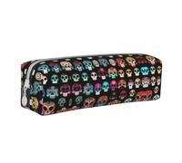 HLBSDM Mexican Colourful Skull Leather Zippered Pencil Case Pen Bag with Large Capacity,Durable Convenient Portable