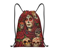 HLBSDM Mexican Red Rose Sugar Skull Floral Women Day of The Dead Ar Drawstring Bags Sport Gym Sack Yoga String Backpack Adult 14x16.9 Inch Medium