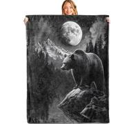 HLBSDM Moonlit Bear Throw Blanket 60x80in Soft Lightweight Flannel Mountain Cool Black Blankets Gifts for Kids Women Girls for Couch Office Travel Home Living Room Modern Decor
