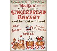 HLBSDM Mrs Claus' Gingerbread Bakery Sign Wall Decor Gingerbread Sign Hot Chocolate Metal Tin Sign Christmas Kitchen Print Wall Art for Home Cafe Bar Coffee Décor 8x12 inches