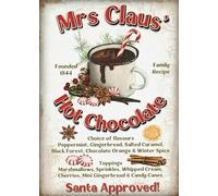 HLBSDM Mrs Claus' Hot Chocolate Bar Sign Christmas Sign Wall Decor Metal Tin Sign Christmas Party Sign Hot Chocolate Stand Wall Art for Home Cafe Bar Coffee Décor 8x12 inches