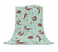 HLBSDM Otter Throw Blanket Sea Otters Green Throw Blankets Lightweight Cozy Flannel Blanket for Living Rooms Bedroom Couch Sofa Home Decor 50x60 Inch