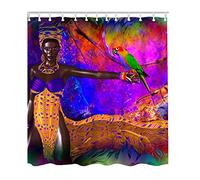 HLBSDM Parrot African Woman Shower Curtain Exotic Bathroom Curtains, Machine Washable, Water-Repellent, 72 by 72 Inches Explosion Colors