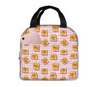 HLBSDM Pink Plaid Toast Print Insulated Lunch Bag Lunch Box for Men Women Leakproof Reusable Cooler Bag Large Capacity Lunch Tote for Office Work Picnic Travel