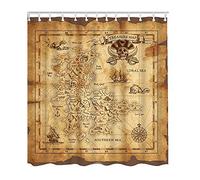HLBSDM Pirate Treasure Map Shower Curtain Ruined Old Parchment Bathroom Curtains, Machine Washable, Water-Repellent, 72 by 72 Inches Yellow