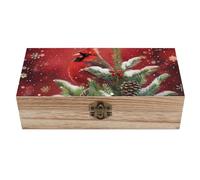 HLBSDM Red Birds Cardinal Wooden Box with Hinged Lid Decorative Storage Case Container