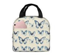 HLBSDM Retro Blue Butterfly Print Insulated Lunch Bag Lunch Box for Men Women Leakproof Reusable Cooler Bag Large Capacity Lunch Tote for Office Work Picnic Travel