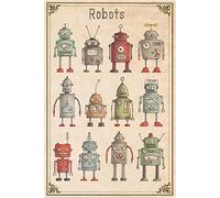 HLBSDM Robots Chart Metal Signs Types Of Robot Retro Tin Posters Cute Robot Home Living Room Bedroom Wall Art Decor Collectible Plaque 12x16inch