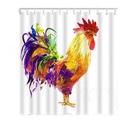 HLBSDM Rooster Shower Curtain Chinese New Year of The Rooster Bathroom Curtains, Machine Washable, Water-Repellent, 72 by 72 Inches White