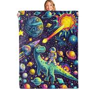 HLBSDM Space Adventure Dinosaur Throw Blanket 50x60in Soft Lightweight Flannel Astronaut Dino Planet Blankets Gifts for Kids Boys Girls for Couch Office Travel Home Living Room Modern Decor