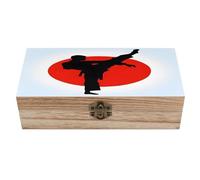 HLBSDM Taekwondo Design Print Vintage Solid Wood Storage Box Organizer for Jewelry Keepsakes Desk Decor Small Decorative Wooden Trinket Box Dustproof Photo Memory Keepsake Chest for Home Office