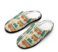 HLBSDM Vintage Camper in Forest Christmas Gingerbread Man Tree Sock Gloves Women's Winter Warm Non-Slip House Slippers Indoor Outdoor Rubber Sole