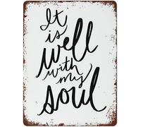 HLBSDM Vintage Metal Signs It Is Well With My Soul Retro Poster Christian Hymn Wall Art Tin Sign Funny Decoration for Home Bar Pub Cafe Farm Room Wall Decor Plaque 8x12 Inches
