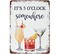 HLBSDM Vintage Metal Signs It's 5 O'Clock Somewhere Print Poster Kitchen Wall Art Home Decor Tin Sign Funny Decorations for Home Bar Farm Wall Decor Plaque 8x12 Inches