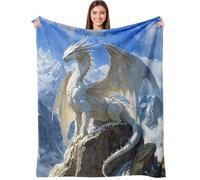 HLBSDM White Dragon Throw Blanket Fantasy Mythical Super Soft Warm Flannel Fleece Nap Blankets for Couch Dorm Chair Sofa Room 50×60 inch