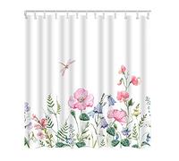 HLBSDM Wild Flowers Shower Curtain Pink Poppy Snowdrop Violet Purple Bells Bathroom Curtains, Machine Washable, Water-Repellent, 72 by 72 Inches