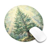 HLBSDM Winter Pine Tree Landscape Mouse Pad, Green Nature Artwork Stitched Edge Mousepad, Rubber Non-Slip Washable Desktop Pad for Home Office Computing Round 8x8 Inch