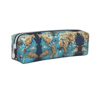 HLBSDM World Geography Map Leather Zippered Pencil Case Pen Bag with Large Capacity,Durable Convenient Portable