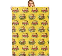 HLBSDM Yellow Cheeseburger Throw Blanket 60x80in Ultra Soft Cozy Lightweight Flannel Hamburger Fast Food Blankets Gifts for Kids for Couch Travel Bedroom Home Living Room Decor