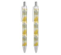 HLBSDM Yellow & Gray Abstract Bathroom Retractable Ballpoint Pen 0.5mm Fine Point, Durable PC Click Pen with Clip for Daily Use