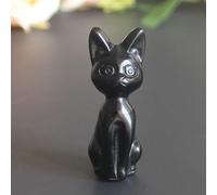 HLbshi Hand Carved Gemstone Crystal Abyssinian cat Figurine Animal Statue Carving Office Room Home Decor 2'' (Black Obsidian)