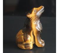 HLbshi Hand Carved Gemstone Crystal Wolf Figurine Animal Statue Carving Office Home Decor Collections 2'' (Gold Tiger Eye)