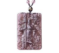 HLbshi Natural Crystal Black ice Obsidian Dragon Subduing Guan Gong Guan Yu Dragon Necklace Hold Broadsword Pendant Bead with Adjustable Chain for Men Women, Stone, Obsidian