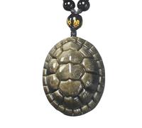 HLbshi Natural Crystal Rainbow Silver Gold Obsidian Turtle Tortoise Shell Necklace Pendant with Adjustable Bead Chain for Men Women, crystal, obsidian