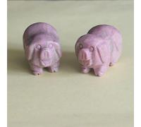 HLbshi Two Mini Hand Carved Gemstone Crystal Pig Figurine Animal Statue Carving Office Home Decor Collections Pockets stone1.2'' (Multi Rhodonite)