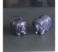 HLbshi Two Mini Hand Carved Gemstone Crystal Pig Figurine Animal Statue Carving Office Home Decor Collections Pockets stone1.2'' (Blue Goldstone)