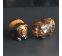 HLbshi Two Mini Hand Carved Gemstone Crystal Pig Figurine Animal Statue Carving Office Home Decor Collections Pockets stone1.2'' (Gold Tiger Eye)