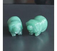 HLbshi Two Mini Hand Carved Gemstone Crystal Pig Figurine Animal Statue Carving Office Home Decor Collections Pockets stone1.2'' (Green Aventurine)