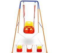 HLC 3 in 1 Swing Set for Toddler, Heavy-Duty Kids Baby Swing Set with Safety Harness, for Garden, Indoor Outdoor Play, Folding Metal Stand & Clear Instruction, Easy to Assemble & Store