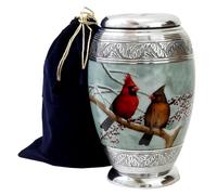 HLC Beautiful Cardinal Couple Bird Cremation Large Urn for Human Ashes - Handcrafted Affordable (Adult 200 lbs), 10.5'' H x 6'' W x 6'' L (CFDS0012266)