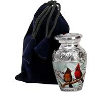 HLC Beautiful Small Cardinal Couple Bird Keepsake Urn - Memorial for Human Ashes With Velvet Box Bag - Peaceful Engraved Mini Affordable Urn (4.5 in) (Large)